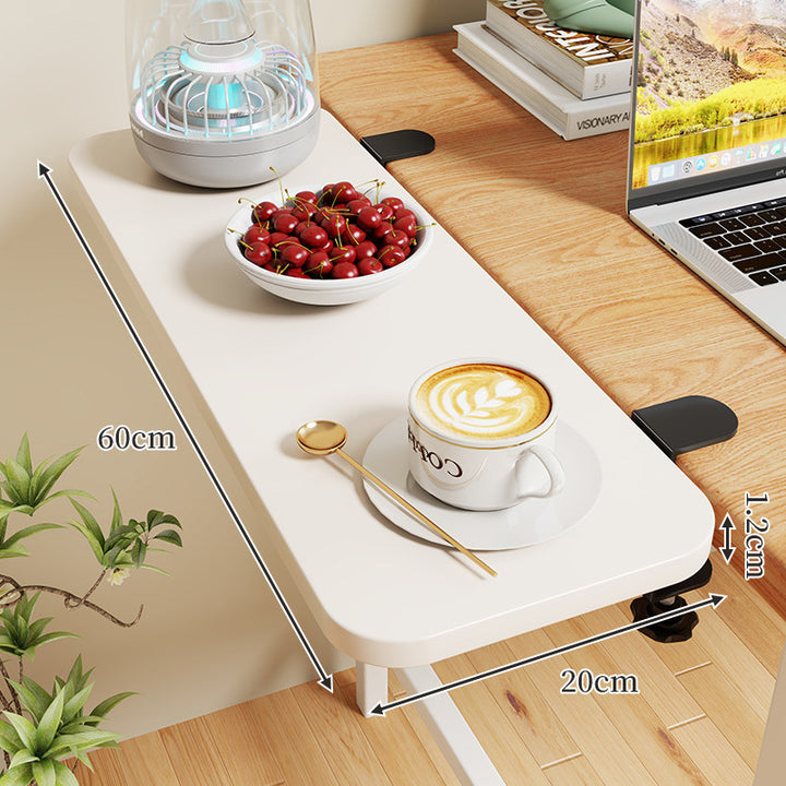 Clamp-On Expandable Desk Side Table Shelf with Wide Smooth Surface and Slim Adjustable Clamp