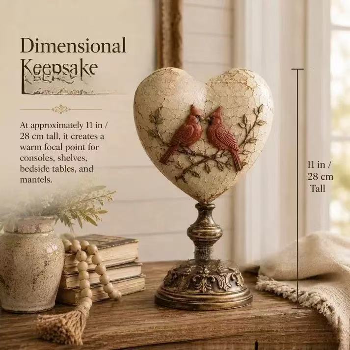 Decorative heart sculpture with bird motif Stornfield
