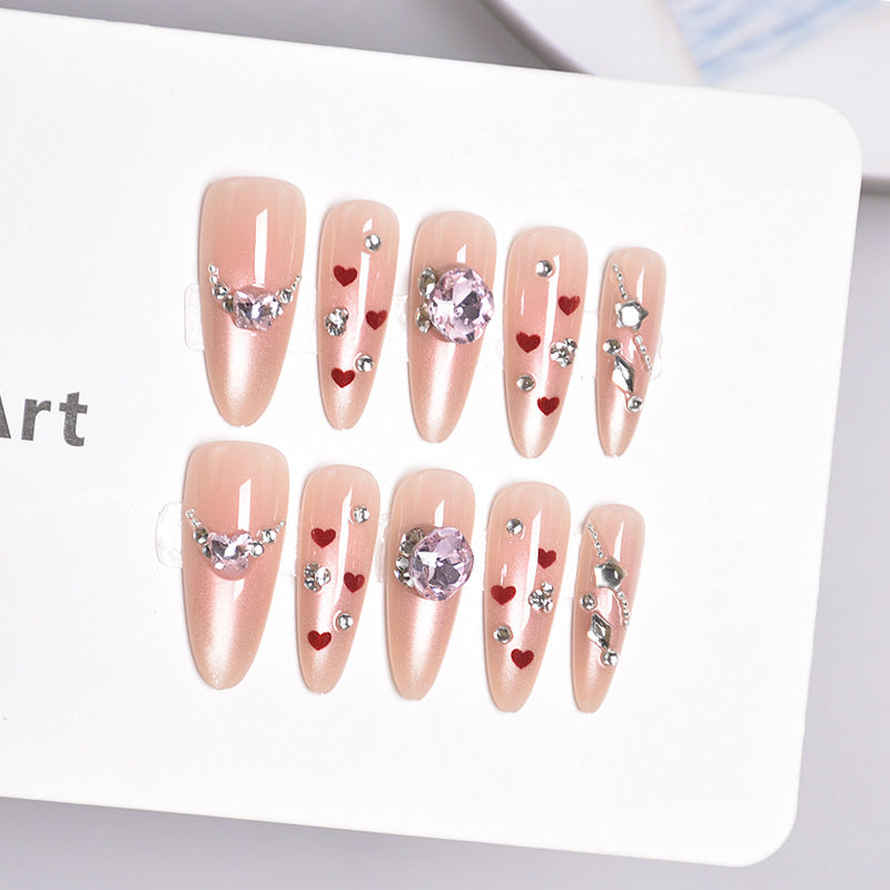 Decorative Press-On Nail Art with Heart and Gem Accents Stornfield
