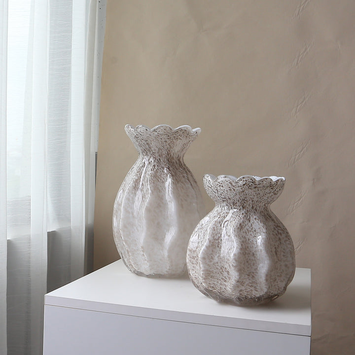 Handblown Scalloped-Rim Textured Glass Accent Vase Stornfield