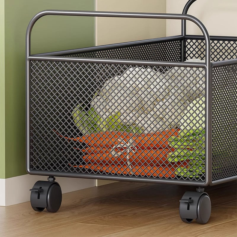 Ventilated Metal Mesh Pantry & Produce Rolling Storage Basket with Tall Handles