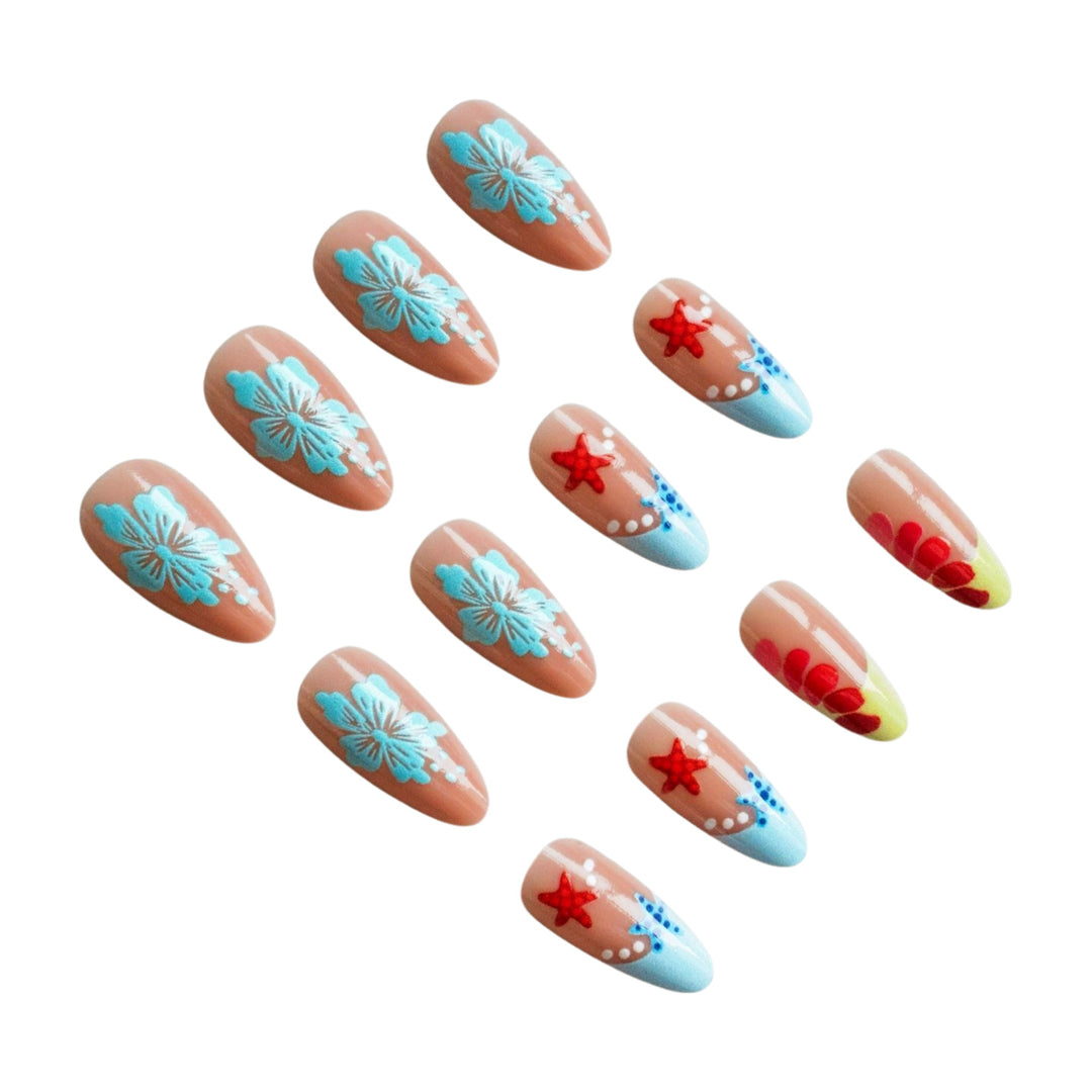 Artistic Summer-Themed Acrylic Nail Art Set