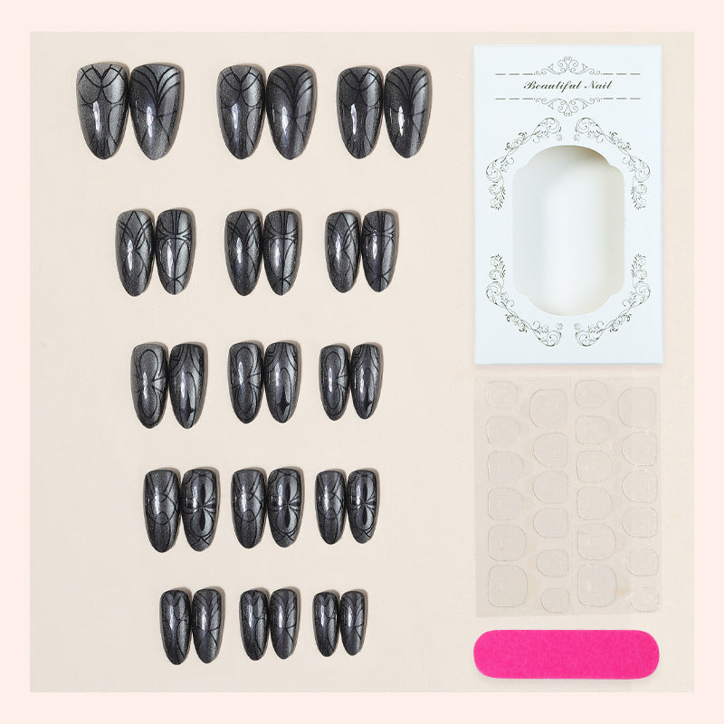 Decorative Press-On Nail Set with Artistic Spider Design Stornfield