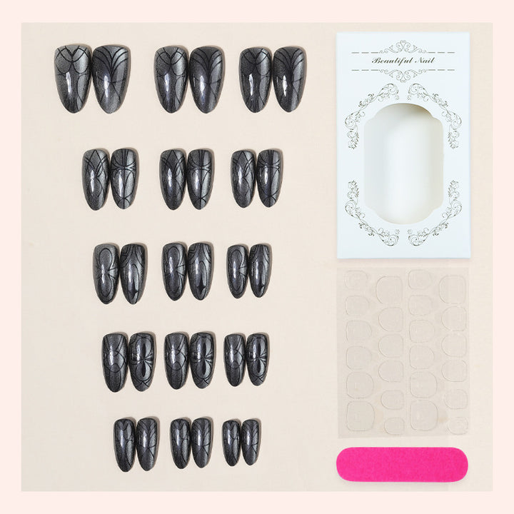 Decorative Press-On Nail Set with Artistic Spider Design Stornfield