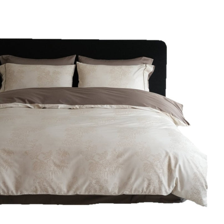 Luxury Cotton-Sateen Duvet Cover Set with Subtle Tonal Micro-Print & Hidden Closure