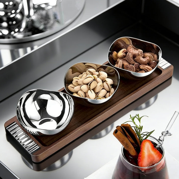 Modern Stainless Steel Snack Bowl Set with Serving Tray