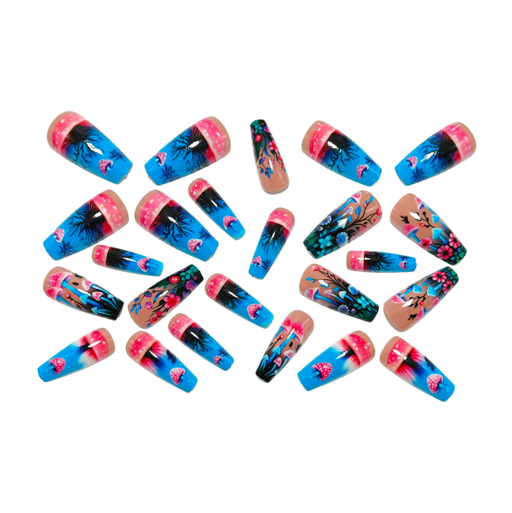 Artificial nails with glowing mushroom and flower motifs Stornfield