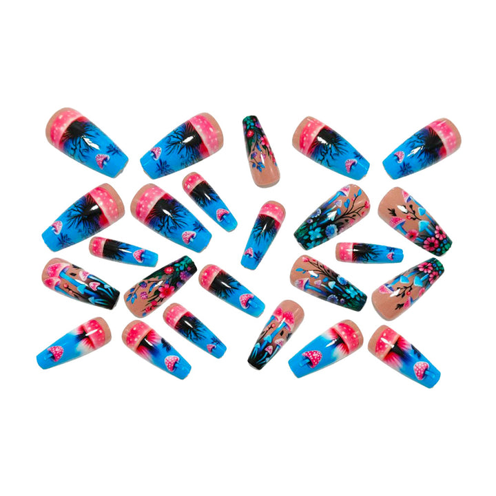 Artificial nails with glowing mushroom and flower motifs Stornfield