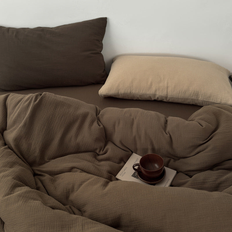 Washed Cotton Gauze Textured Duvet Cover Set with Deep-Pocket Fitted Sheet