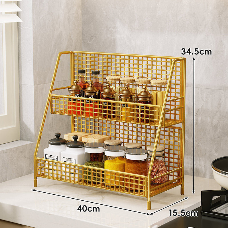 Three-Tier Mesh Countertop Kitchen Organizer Rack for Bottles and Spices