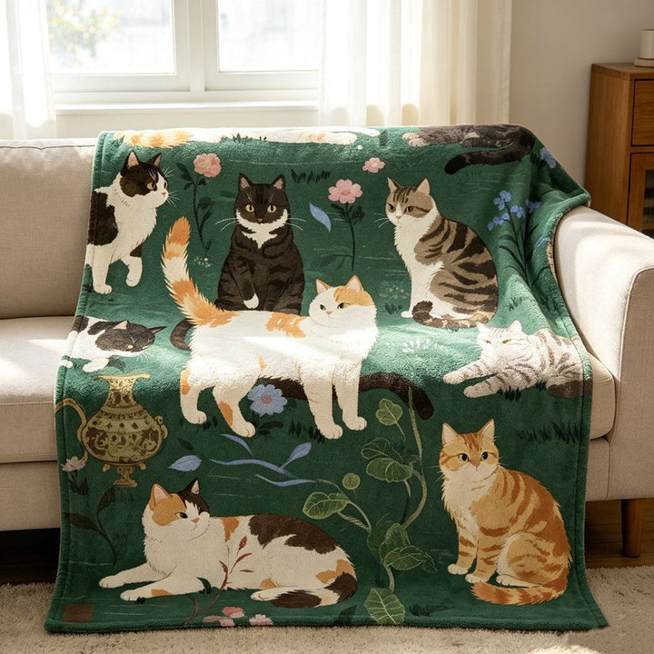 Cat-Themed Cozy Fleece Throw Blanket