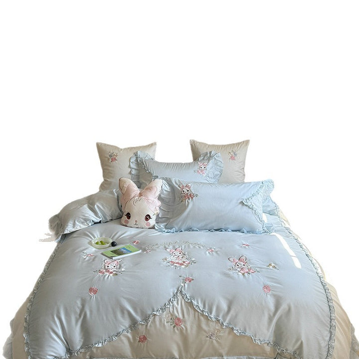 Embroidered Ruffled Cotton-Sateen Bunny Duvet Cover Set