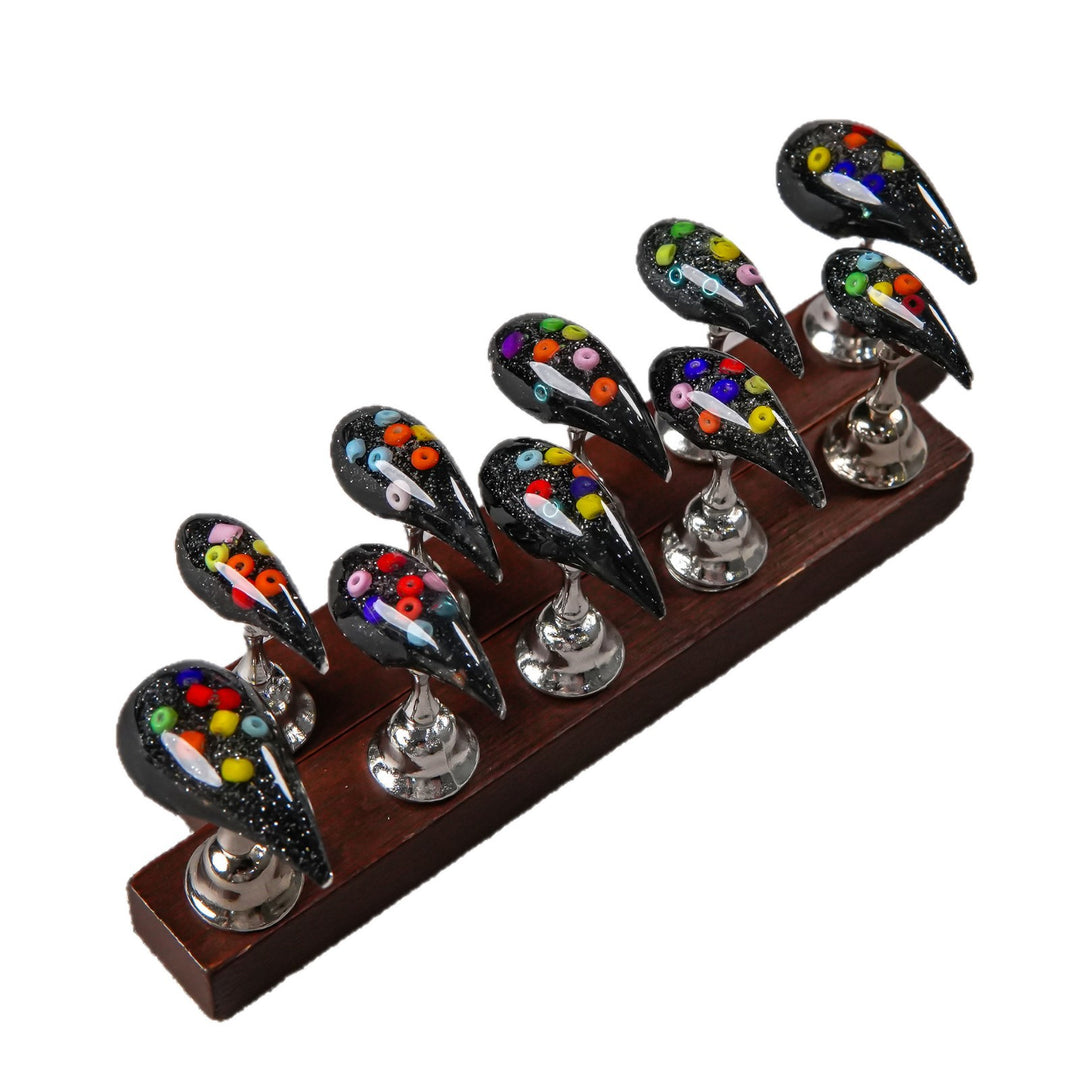 Artistic Press-On Nail Set with Colorful Sequin Design