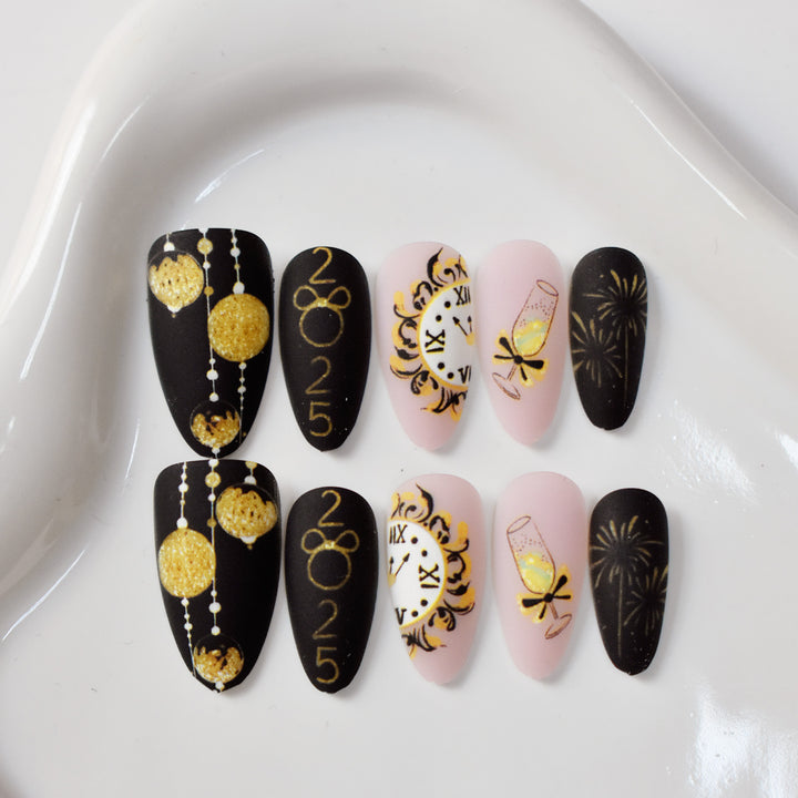 Festive New Year Themed Press-On Nail Art Stornfield