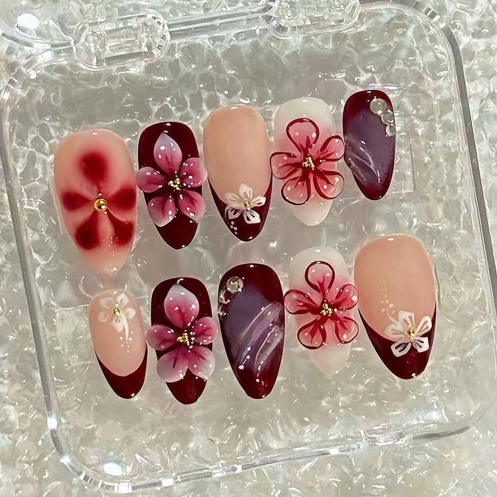 Floral-Embossed Artisanal Press-On Nail Collection
