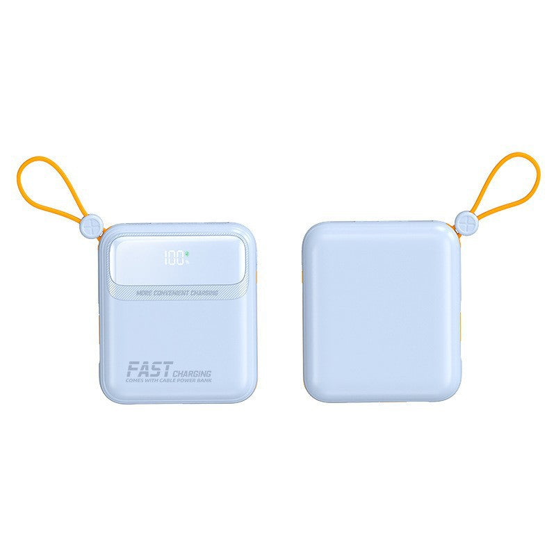 Compact power bank with integrated cable management and digital charge level display Stornfield