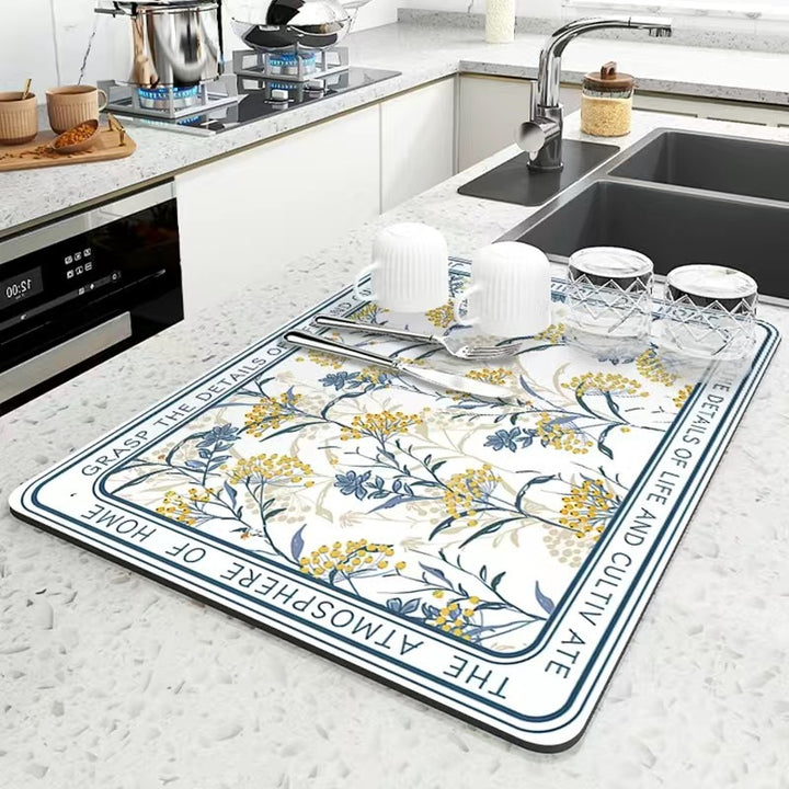 Decorative Floral-Themed Kitchen Mat