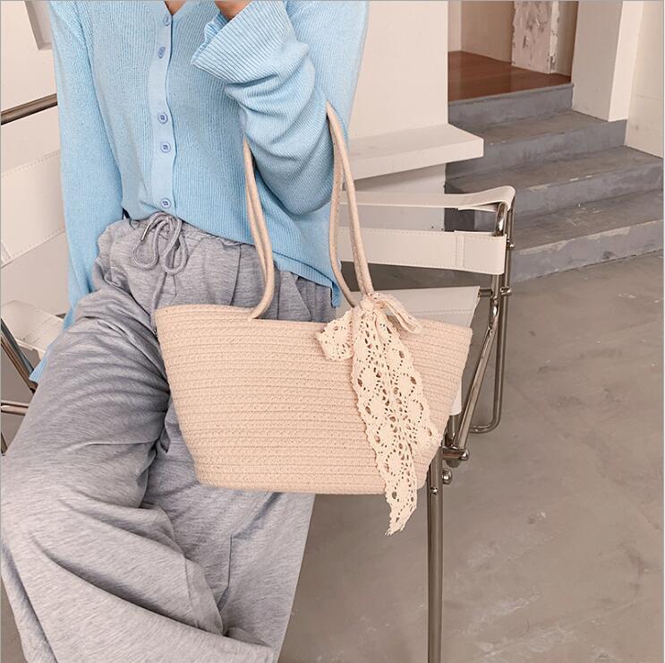Handcrafted straw bag with lace accent Stornfield