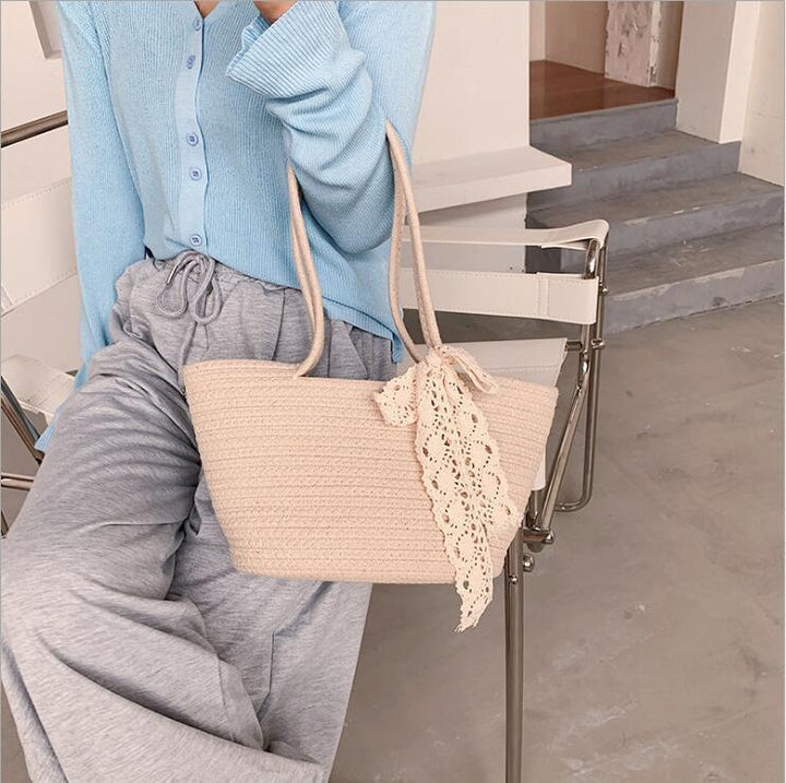 Handcrafted straw bag with lace accent Stornfield