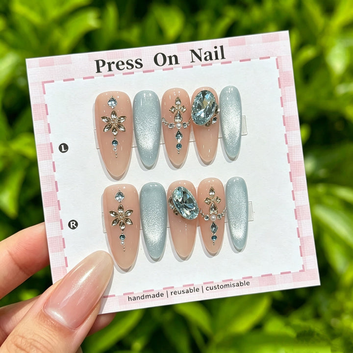 Reusable Decorative Press-On Nail Set with Gem Accents
