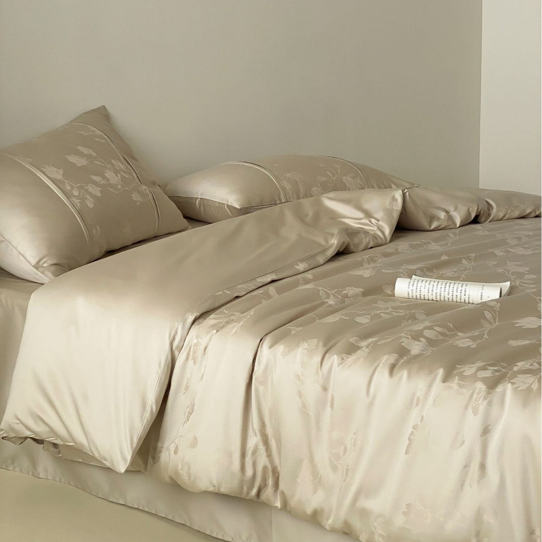 Luxury Satin Jacquard Duvet Cover Set with Pillow Shams and Bed Skirt