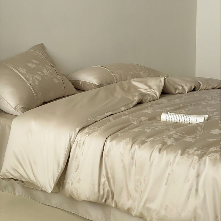 Luxury Satin Jacquard Duvet Cover Set with Pillow Shams and Bed Skirt
