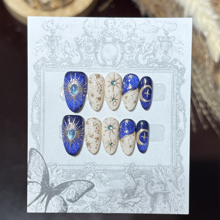 Decorative Press-On Nail Set with Celestial Accents Stornfield