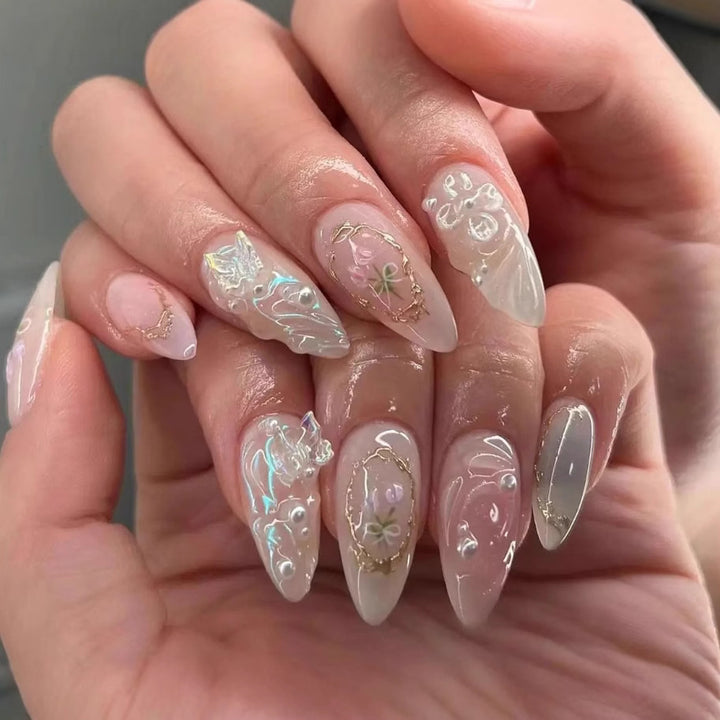 Artistic Long Almond-Shaped Nail Art Enhancements Stornfield