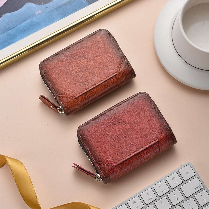 Zippered Leather Card Holder Wallet