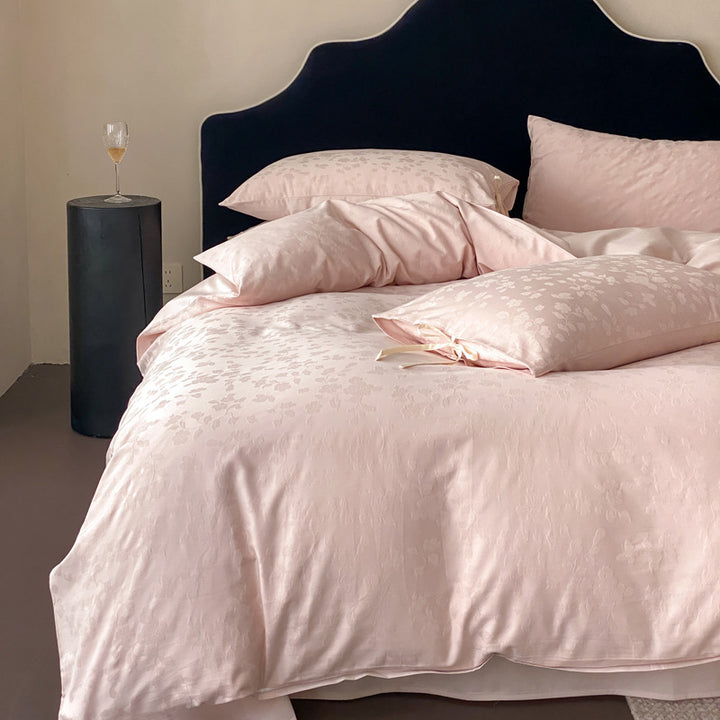 Embroidered Jacquard Floral Duvet Cover Set with Tie-Closure Pillow Shams