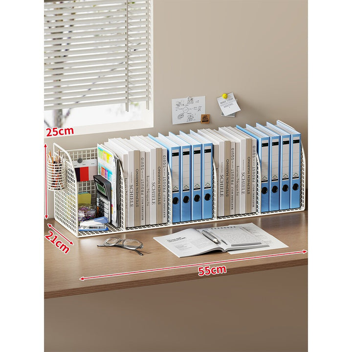Long Multi-Slot Desktop File and Binder Organizer with Pen and Accessory Holder