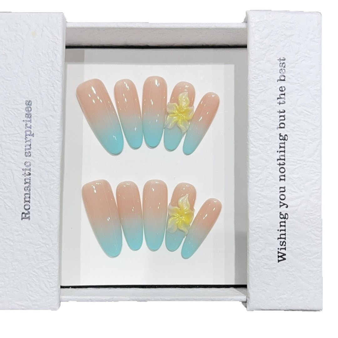Artificial nails with enchanting ombre effect and floral accents Stornfield