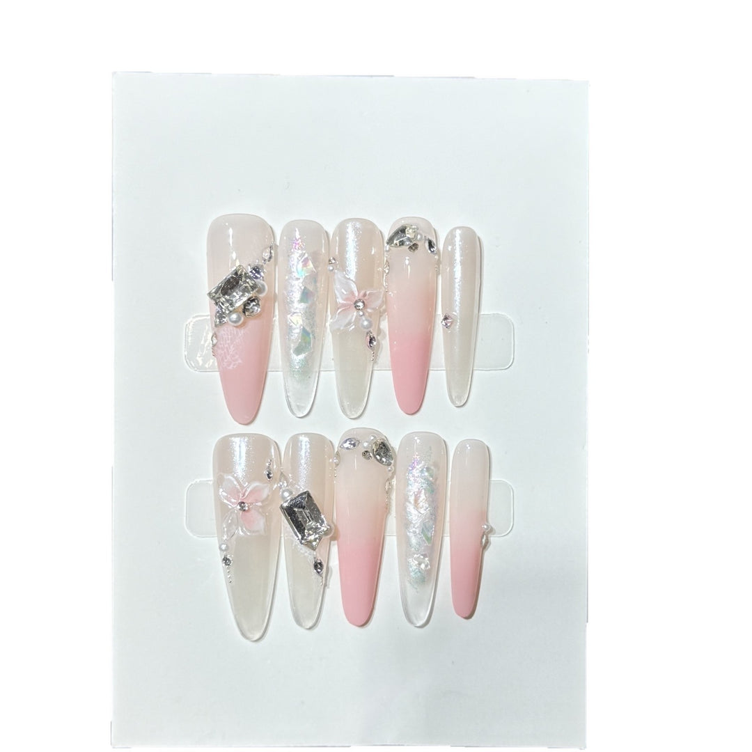 Elegant Stiletto Press-On Nail Art Set with Decorative Floral Accents Stornfield