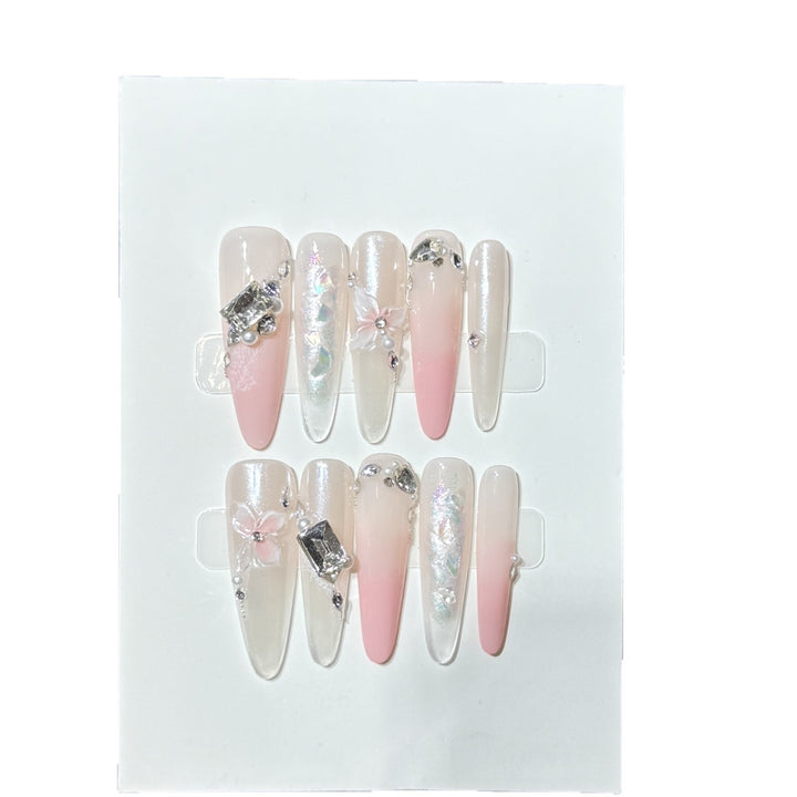 Elegant Stiletto Press-On Nail Art Set with Decorative Floral Accents Stornfield