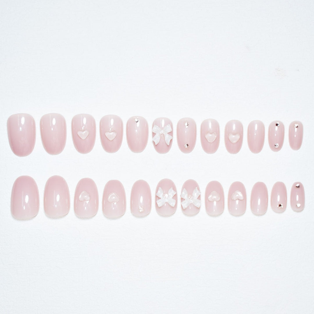 Artistic Press-On Nail Set with Elegant Bow Accents Stornfield