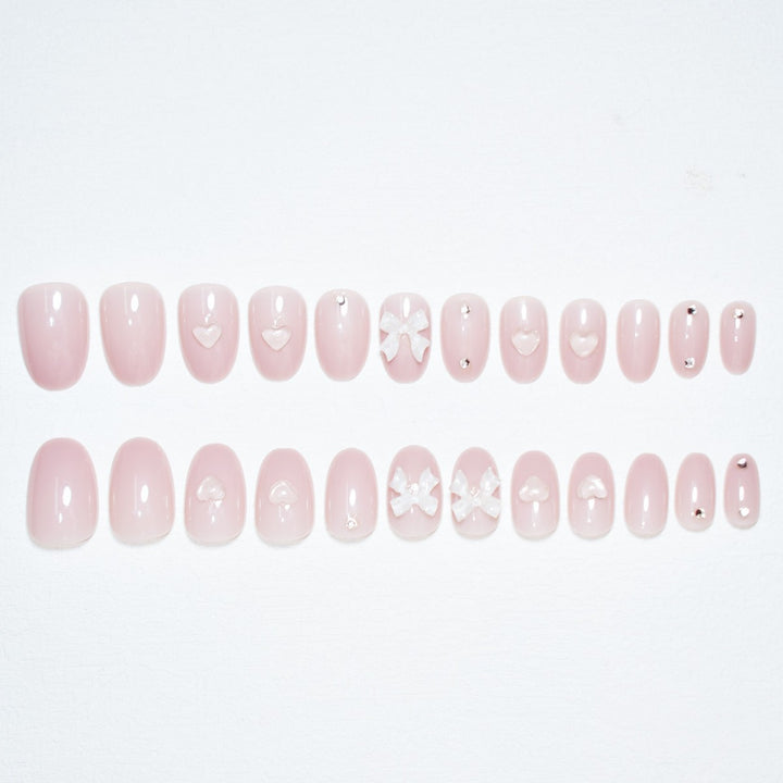 Artistic Press-On Nail Set with Elegant Bow Accents Stornfield