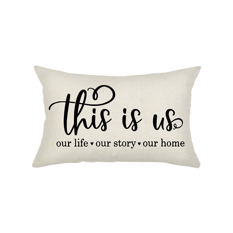 Hand-Lettered Script Lumbar Pillow Cover Linen-Blend with Heart Motif
