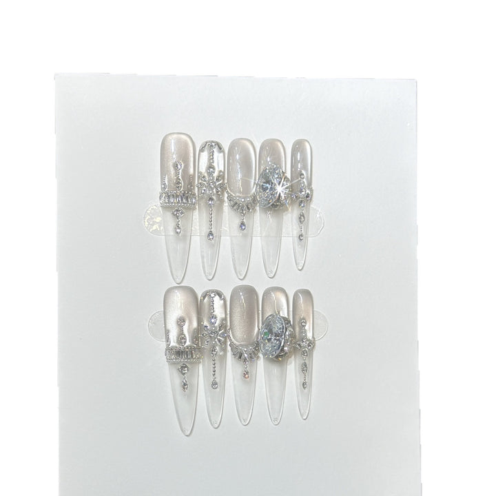 Premium Rhinestone-Embellished Press-On Nail Set Stornfield