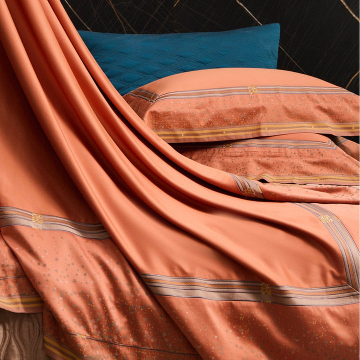 Premium Sateen Bedding Ensemble with Jacquard Stripe Border