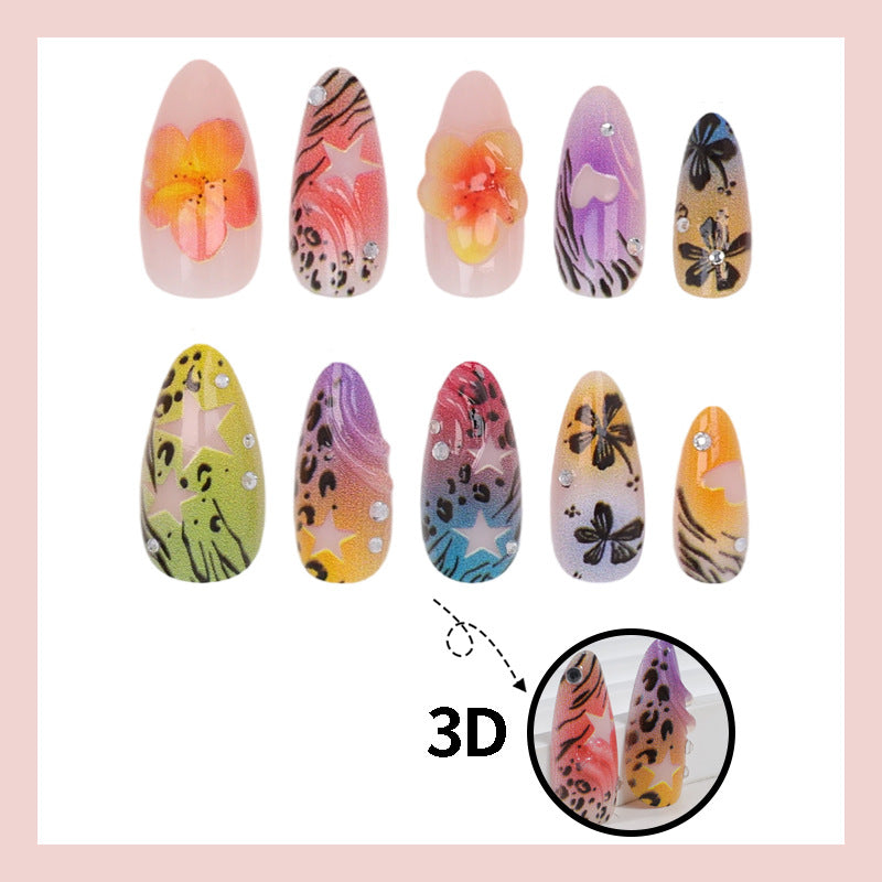 Artificial nail set with colorful flower and leopard designs Stornfield