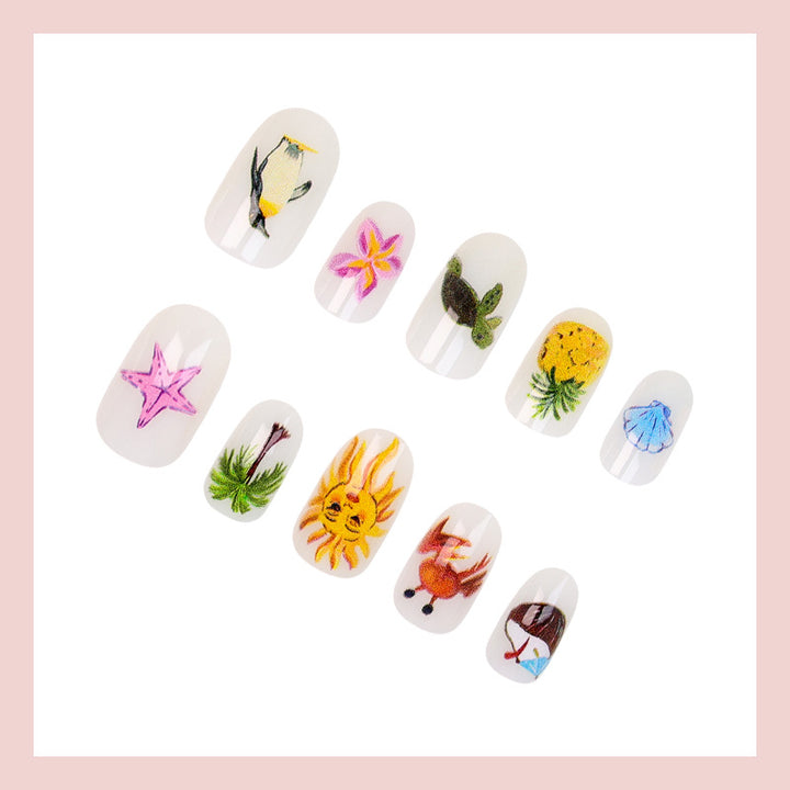 Artificial nail set with creative maritime motifs Stornfield