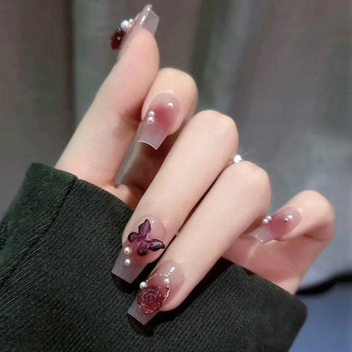 Artificial nails with sweet animal motif and elegant French tip Stornfield
