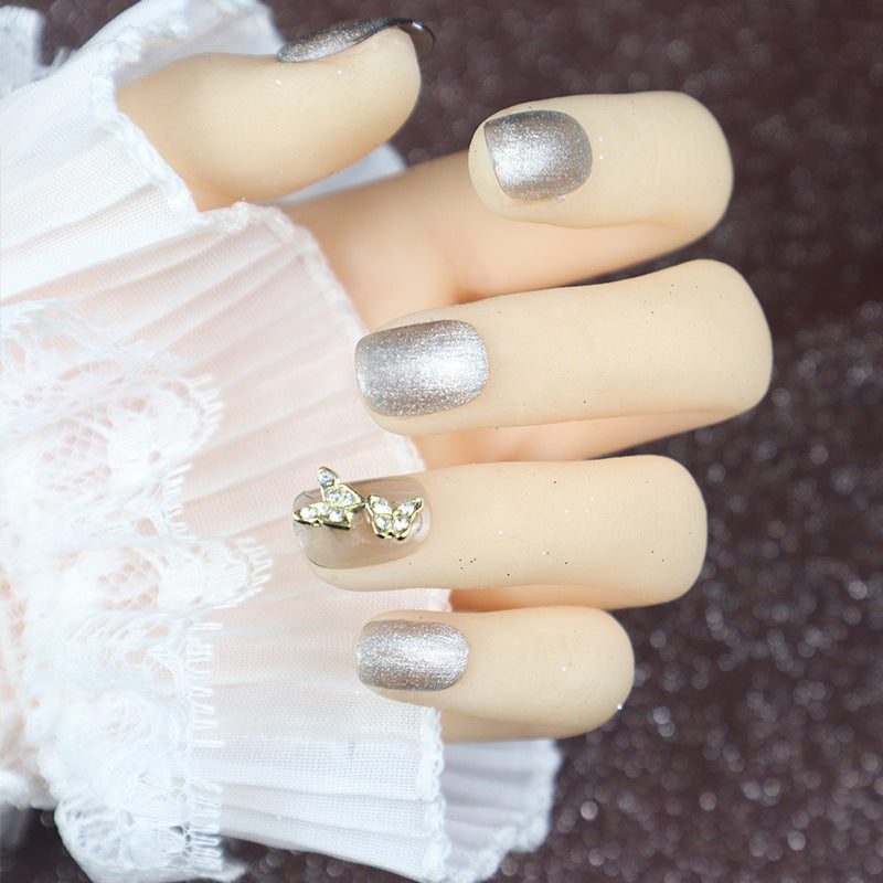 Glittery Press-On Nail Art Set with Elegant Butterfly Accents Stornfield