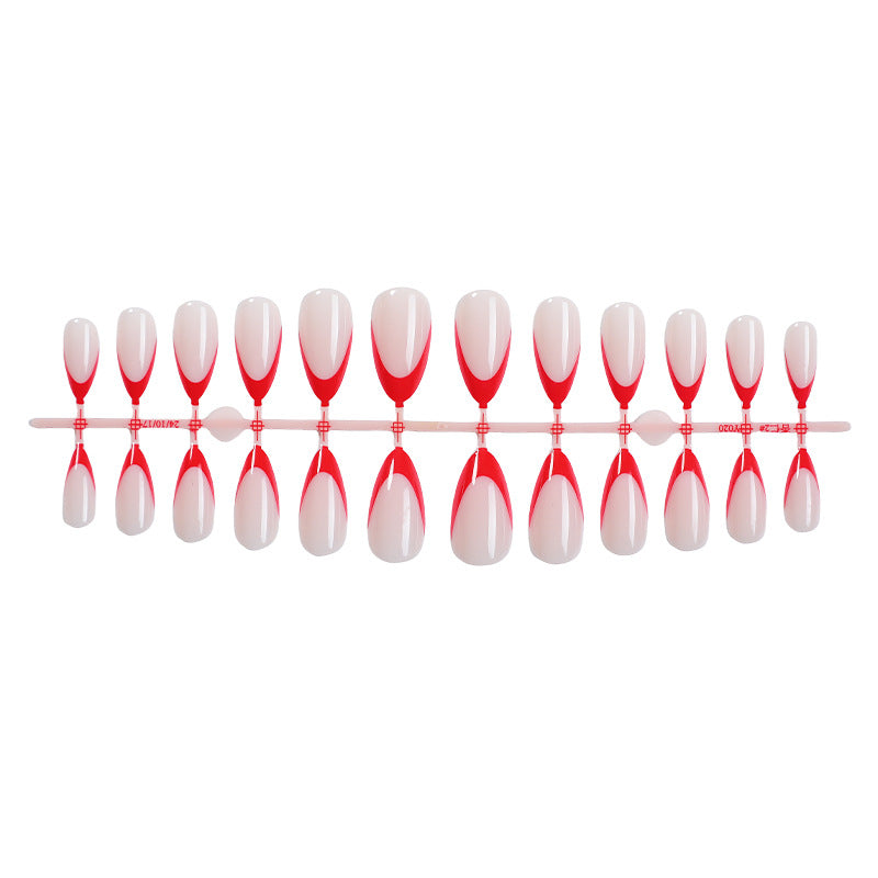 Decorative Press-On Nail Art Set with Elegant Red and White Design Stornfield