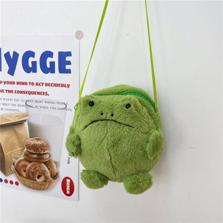Plush Frog-Themed Crossbody Bag