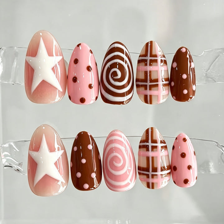 Decorative Press-On Nail Art Set with Unique Designs Stornfield