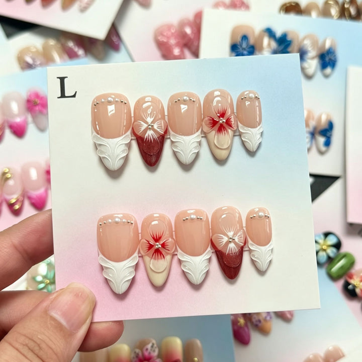 Handmade Floral Design Press-On Nails Set
