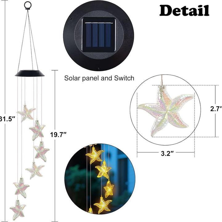 Decorative Solar LED Starfish Wind Chime Hanging Garden Light Stornfield