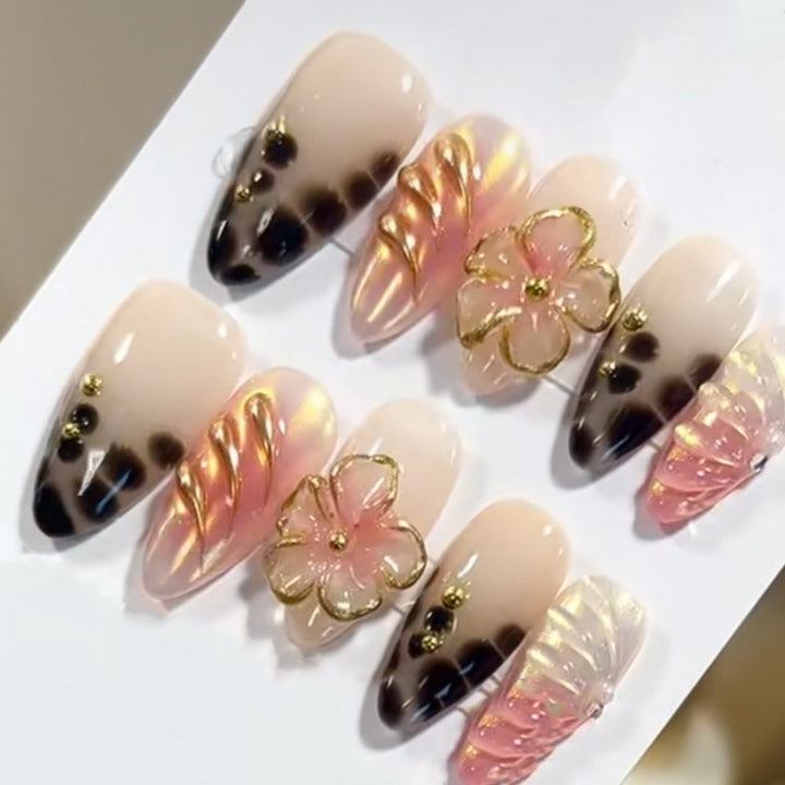 Decorative Press-On Nail Art Set with Floral Accents Stornfield