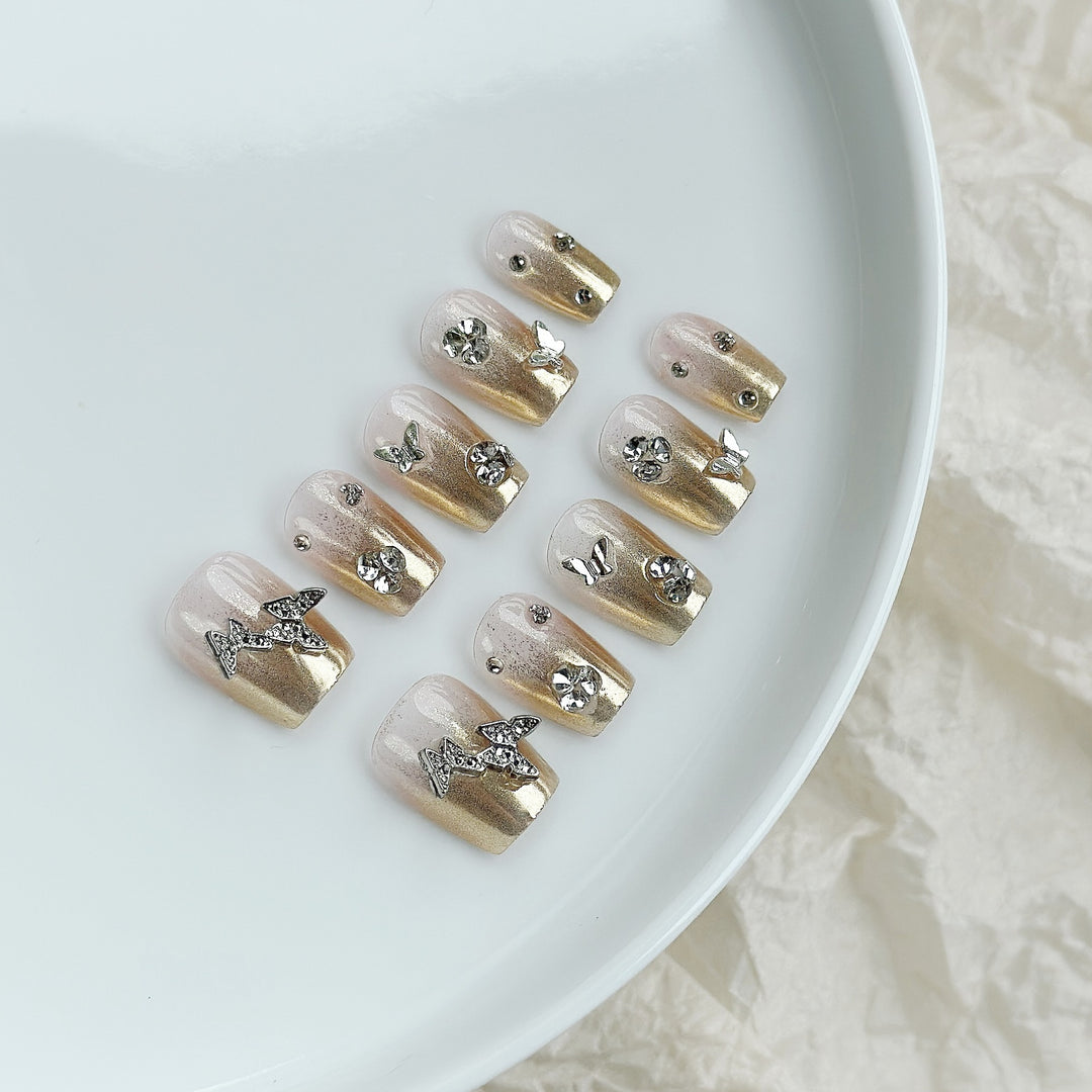 Decorative Rhinestone-Embellished Press-On Nail Set